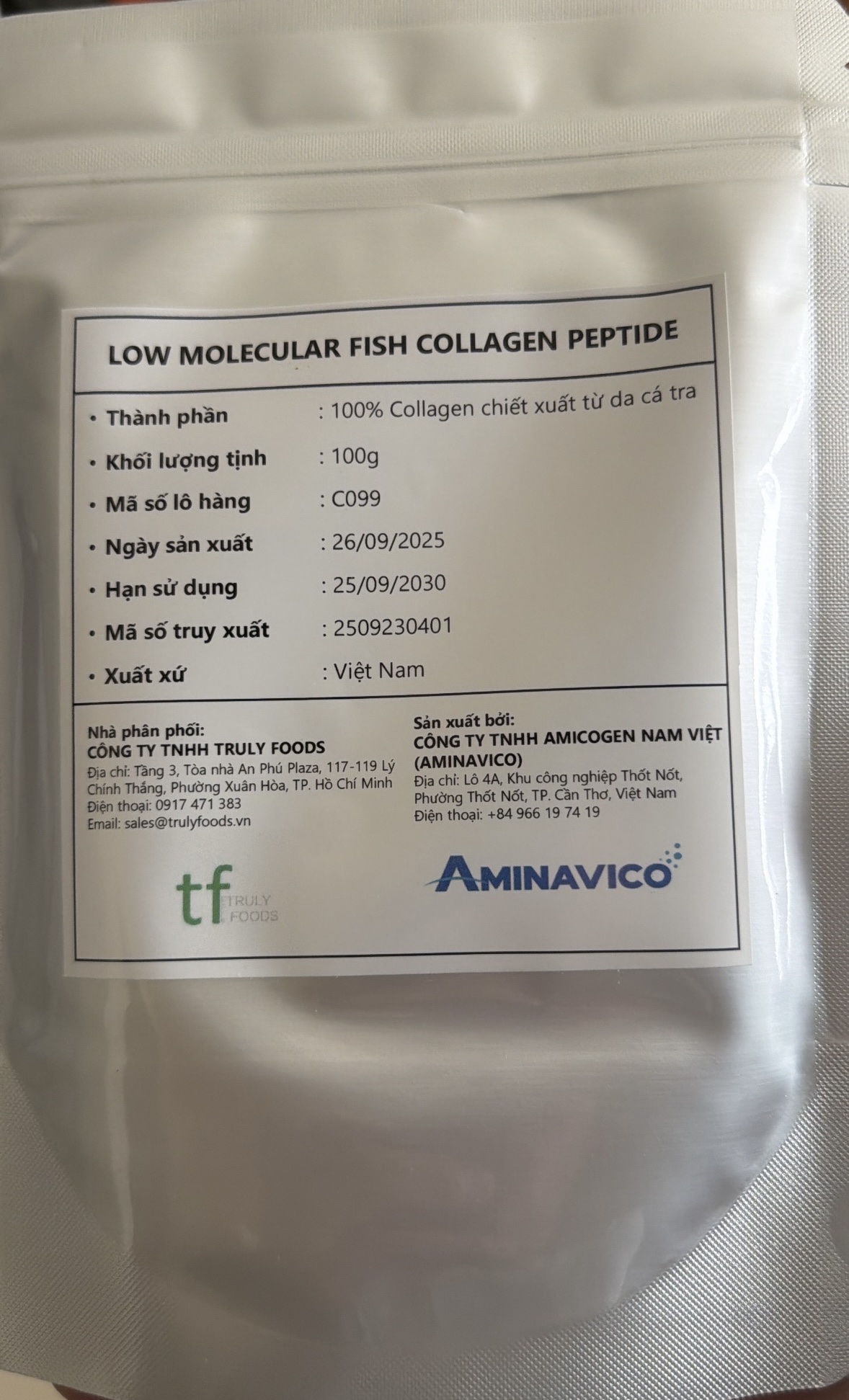 Túi zip Collagen Peptide 100g Truly Foods